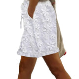 Chic Women Shorts Folded Hem Solid Color Women