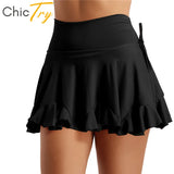ChicTry Women Black/Red High Waist Latin Dance Skirt