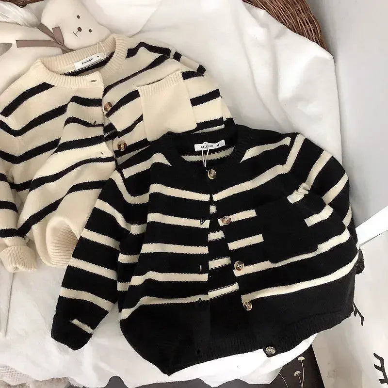 Children's Soft Waxy Striped Sweater Cardigan For Boys