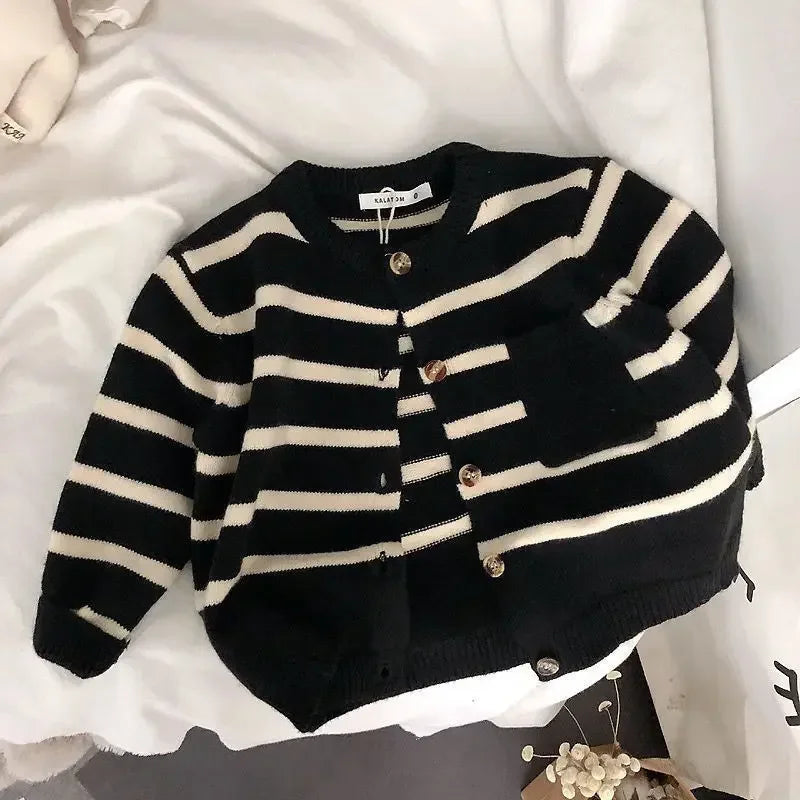 Children's Soft Waxy Striped Sweater Cardigan For Boys