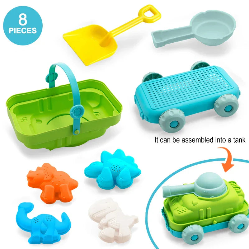 Children's beach toys, playing sand, digging an hourglass,