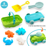 Children's beach toys, playing sand, digging an hourglass,