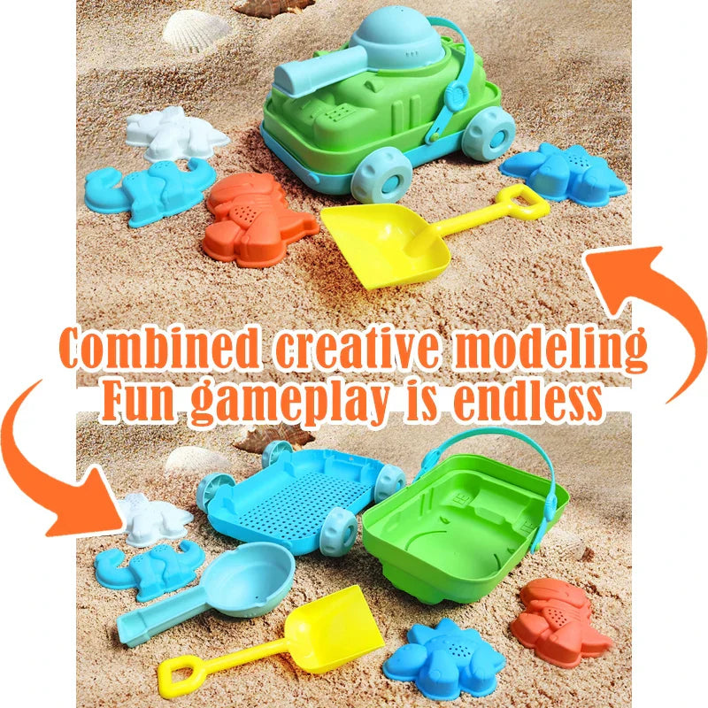 Children's beach toys, playing sand, digging an hourglass,