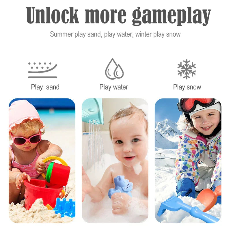 Children's beach toys, playing sand, digging an hourglass,