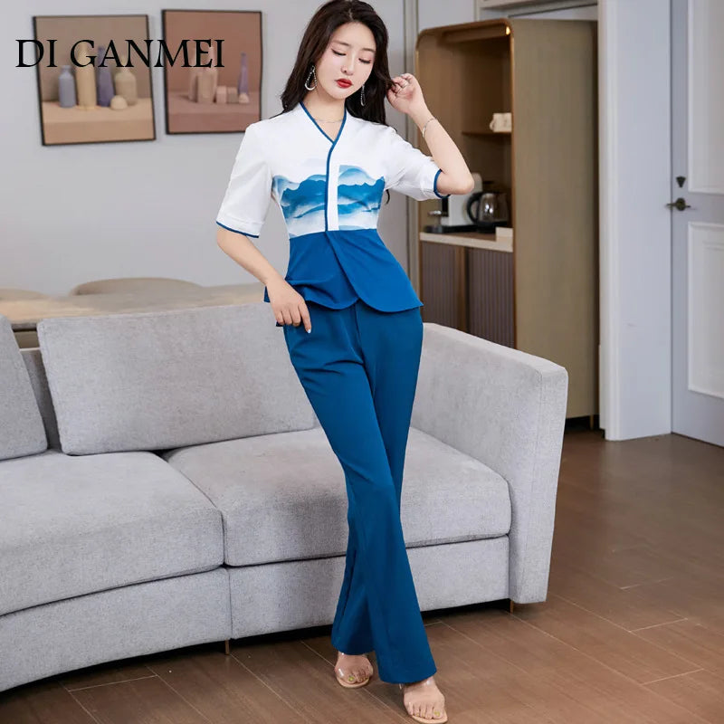 China style Beauty Salon Spa Work Clothes for