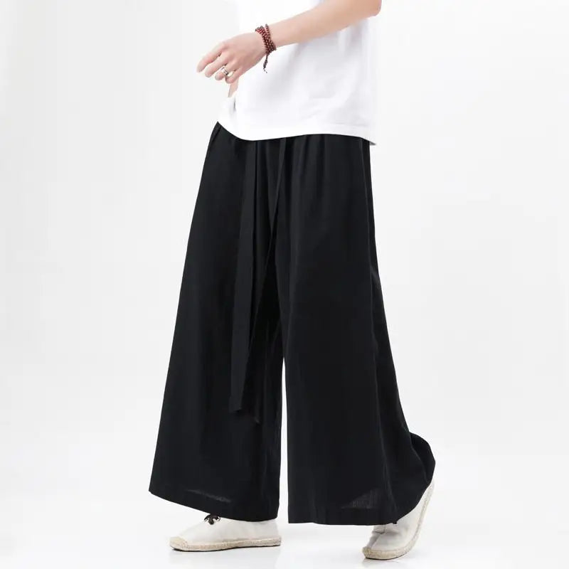 Chinese Style Harajuku Linen Cotton Linen Pants Man