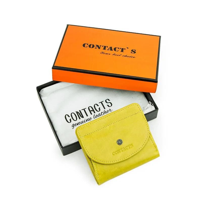 Contact'S Genuine Leather Fashion Small Wallet Women Female Coin Purse Short RFID Card Holder Wallets for Women Portfel Damski