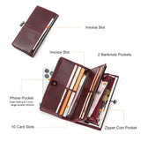 Contact'S Long Wallet Women Genuine Leather Metal Frame Credit Card Holder Hasp and Zipper Woman Phone Purse 4 Color