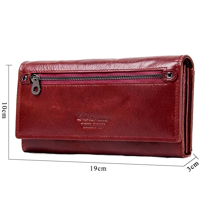 Contact's Genuine Leather Women Long Purse Female Clutches Money Wallets Brand Design Handbag for Cell Phone Card Holder Wallet