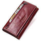 Contact's HOT Genuine Leather Women Wallet High Quality Coin Purse Female Long Clutch Wallet luxury Brand Money Bag Card Holder