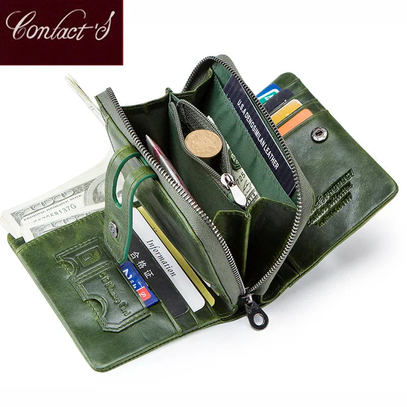 Contact's Wallet Women Zipper Genuine Leather Short Wallets Quality Coin Purse Women Hasp Button Purse With Credit Cards Holder