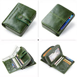 Contact's Wallet Women Zipper Genuine Leather Short Wallets Quality Coin Purse Women Hasp Button Purse With Credit Cards Holder