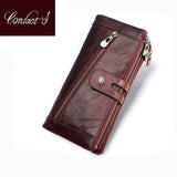 Contact's Women Wallet Fashion Genuine Leather Wallet Card Holder Female Long Purse Phone Pocket Large Capacity Clutch Wallets