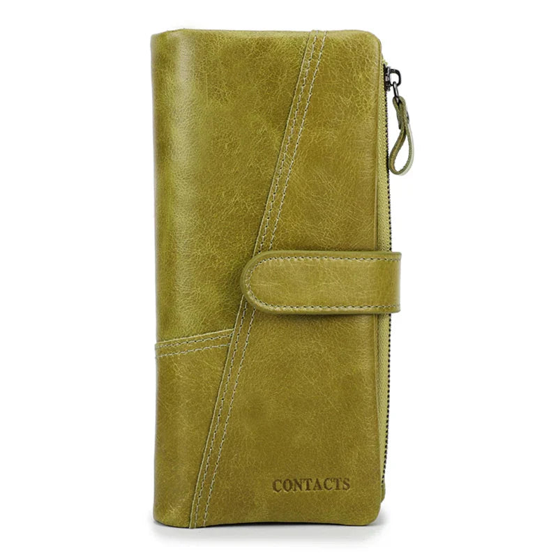 Contact's Women Wallets Brand Design High Quality Genuine Leather Wallet Female Hasp Fashion Dollar Price Long Purse Card Holder