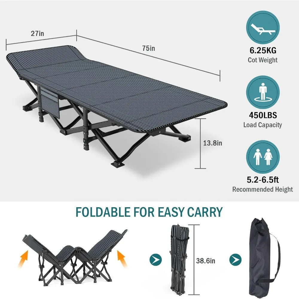 Cot for Adults, Folding Bed with Comfortable Cushion,