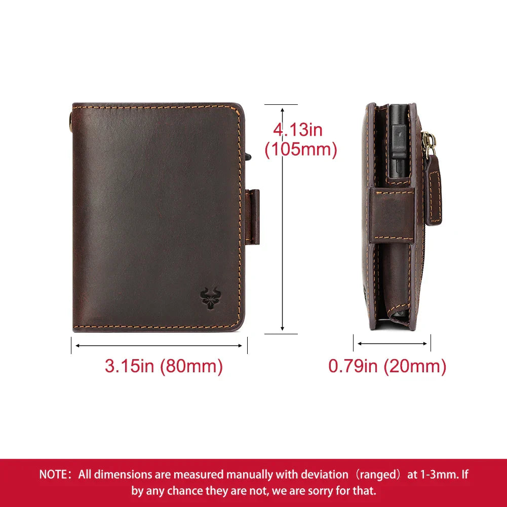 Crazy Horse Leather Card Holder RFID Blocking Card Case Smart Pop-up Cardholder Fashion Men's Wallet with Long Anti-theft Chain