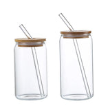 Creative Glass Cup Bamboo Lid Can Shape Tea