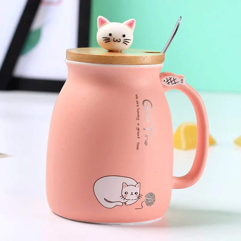 Creative color cat heat-resistant Mug cartoon with lid