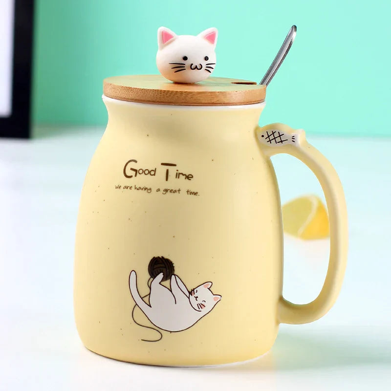 Creative color cat heat-resistant Mug cartoon with lid