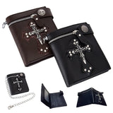 Crucifix Skull Retro Men‘s Wallet Money Clip PU Leather Billfold Chain Zipper Folded Purse Card Holder Detachable Metal Chain