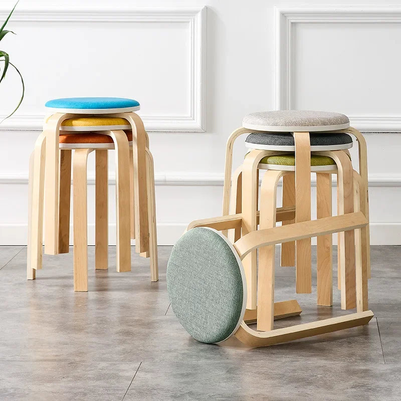 Curved Wooden Stoolhousehold High Round Stool Simple And