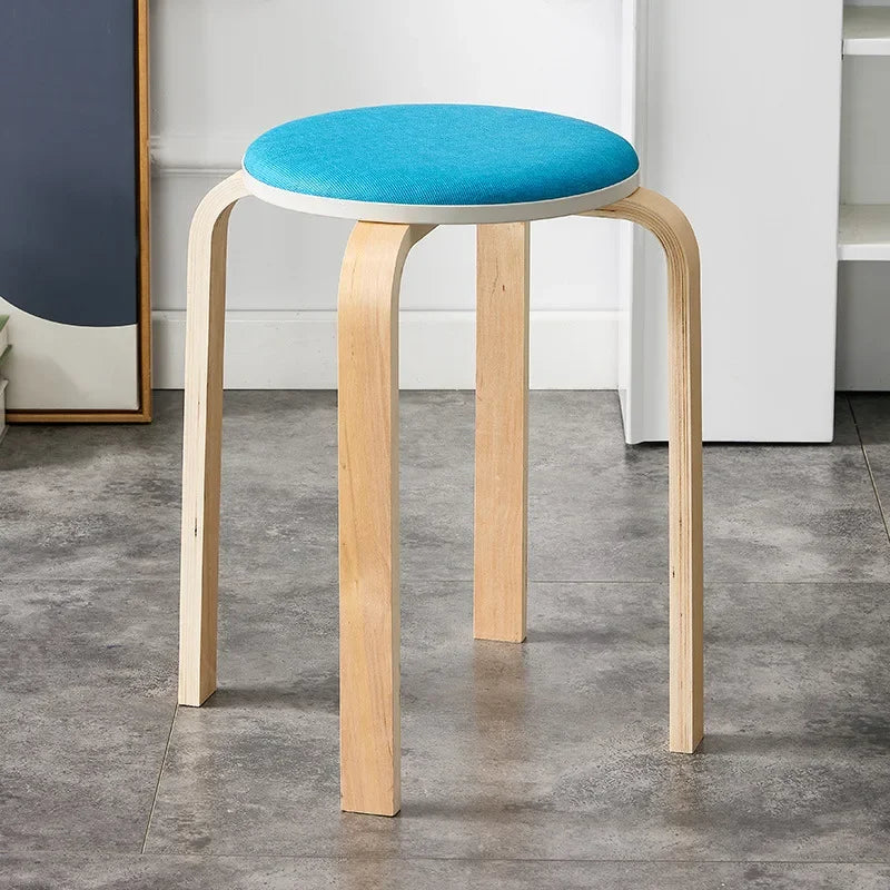 Curved Wooden Stoolhousehold High Round Stool Simple And