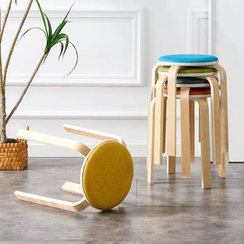 Curved Wooden Stoolhousehold High Round Stool Simple And