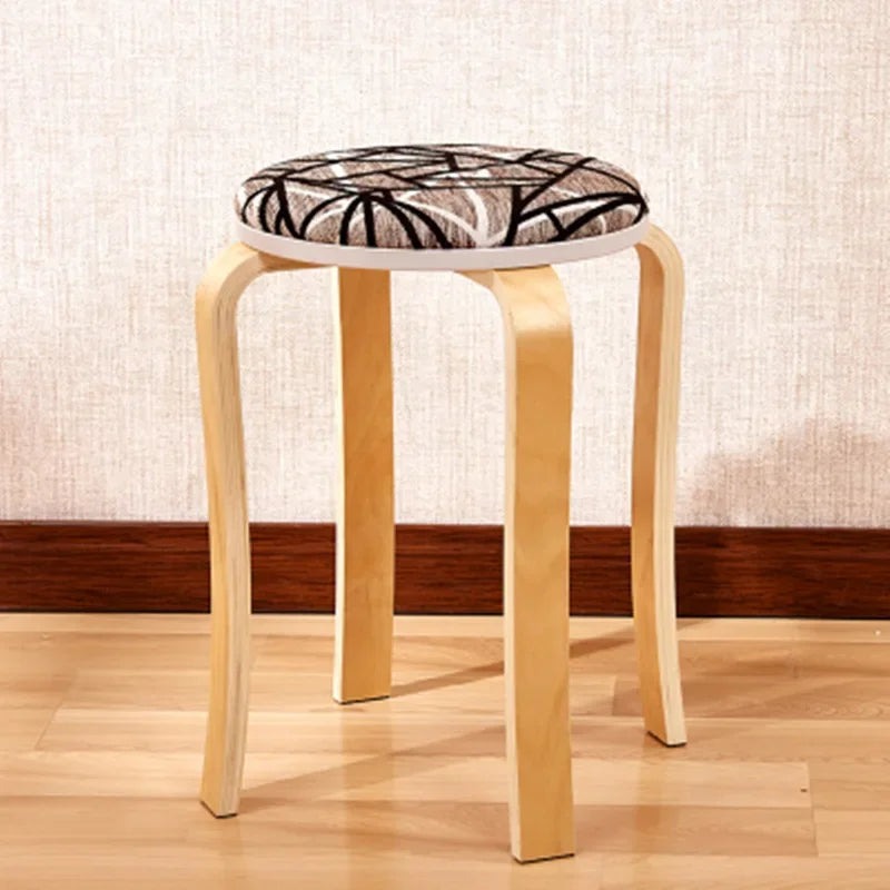 Curved Wooden Stoolhousehold High Round Stool Simple And