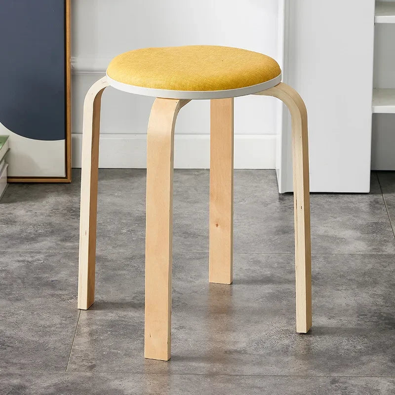 Curved Wooden Stoolhousehold High Round Stool Simple And