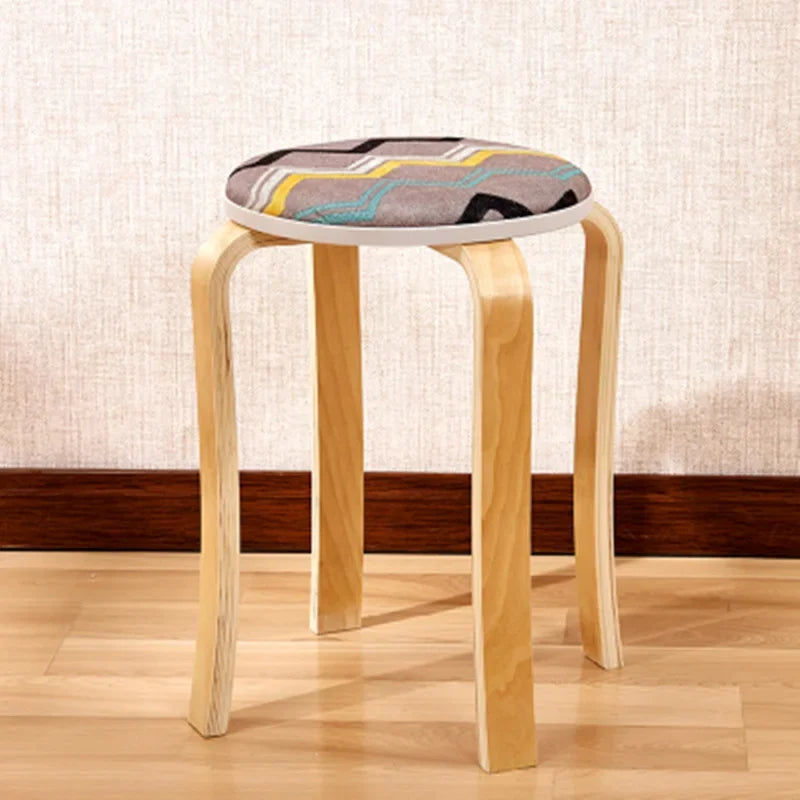 Curved Wooden Stoolhousehold High Round Stool Simple And