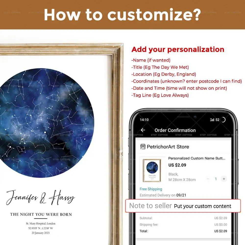 Custom Personalized Start Map Night You Were Born
