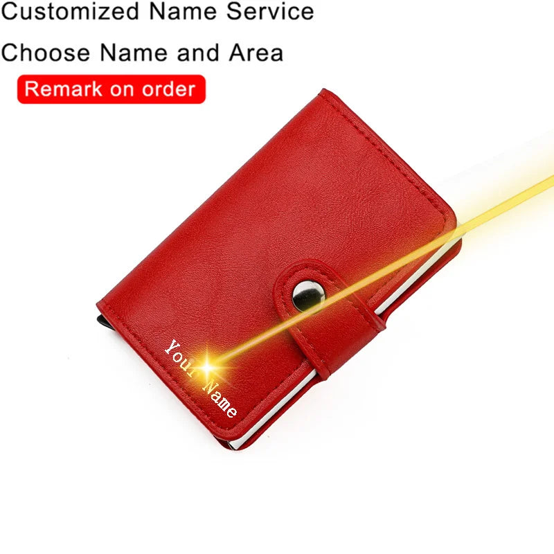 Customized Name Logo Smart Wallet Men Woman RFID Blocking ID Credit Card Holder Leather Wallet Metal Double Box CardHolder Purse