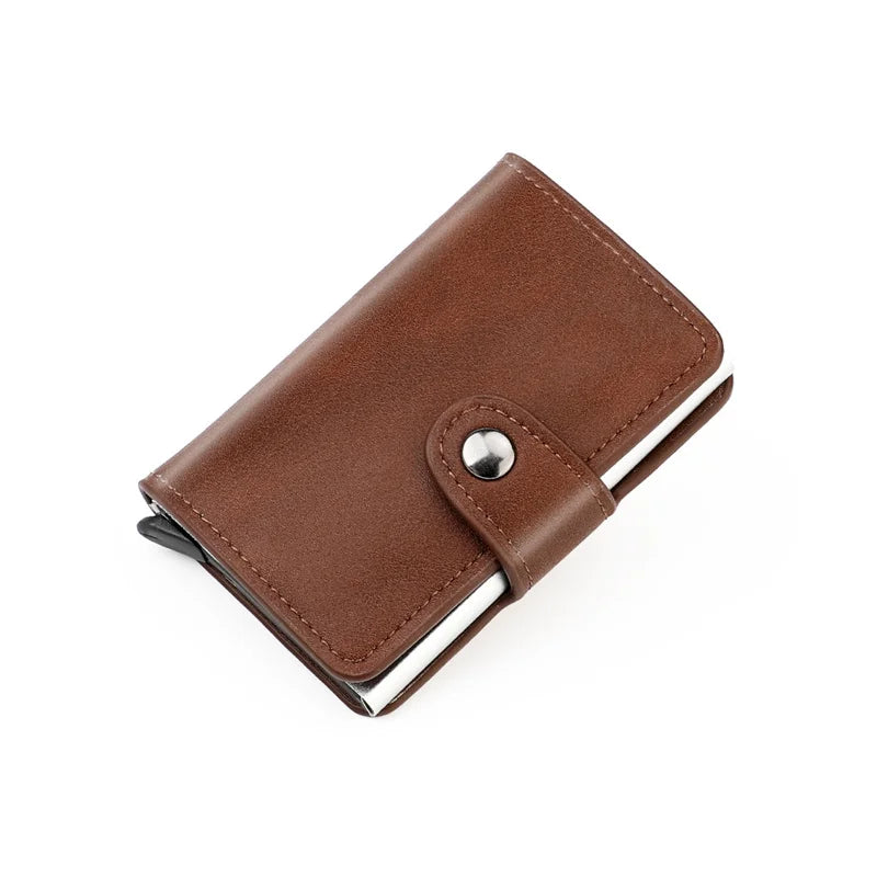 Customized Name Logo Smart Wallet Men Woman RFID Blocking ID Credit Card Holder Leather Wallet Metal Double Box CardHolder Purse