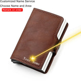 Customized Name Logo Smart Wallet Men Woman RFID Blocking ID Credit Card Holder Leather Wallet Metal Double Box CardHolder Purse