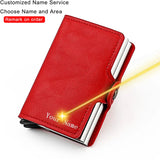 Customized Name Logo Smart Wallet Men Woman RFID Blocking ID Credit Card Holder Leather Wallet Metal Double Box CardHolder Purse