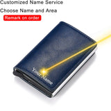 Customized Name Logo Smart Wallet Men Woman RFID Blocking ID Credit Card Holder Leather Wallet Metal Double Box CardHolder Purse