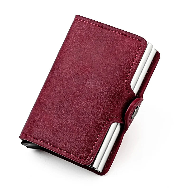 Customized Name Logo Smart Wallet Men Woman RFID Blocking ID Credit Card Holder Leather Wallet Metal Double Box CardHolder Purse