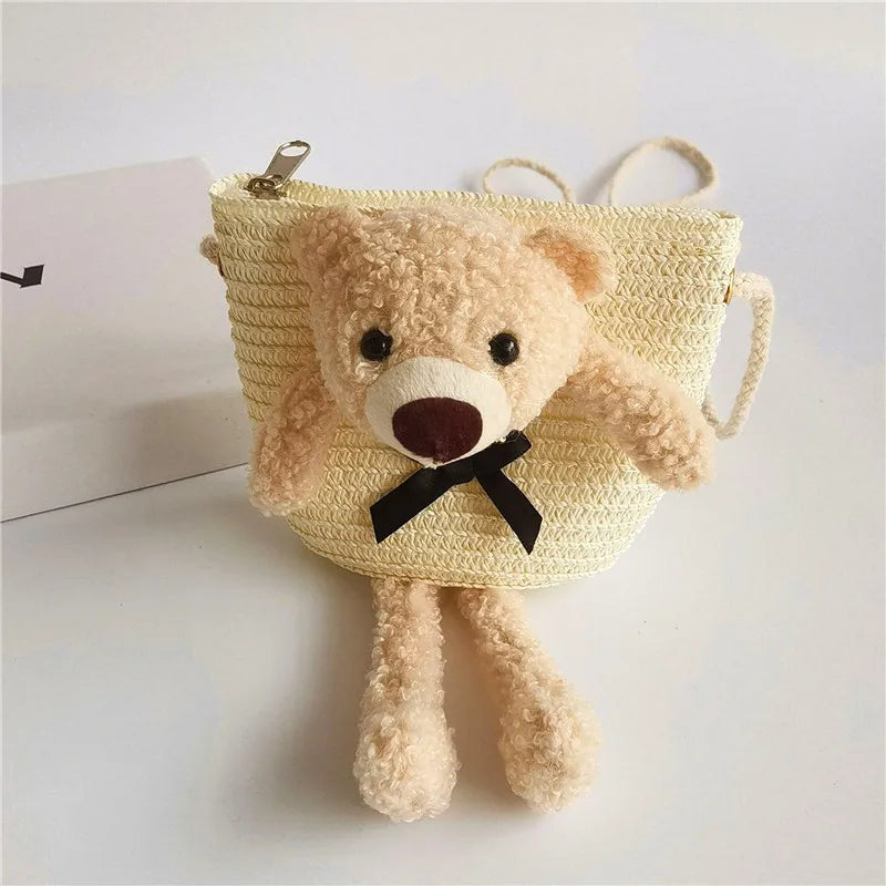 Cute Bear Baby Girl Shoulder Bags Straw Children