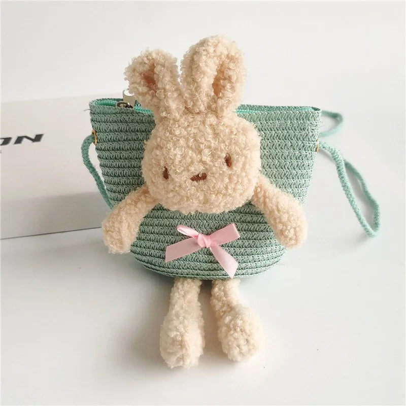 Cute Bear Baby Girl Shoulder Bags Straw Children