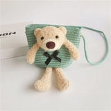 Cute Bear Baby Girl Shoulder Bags Straw Children