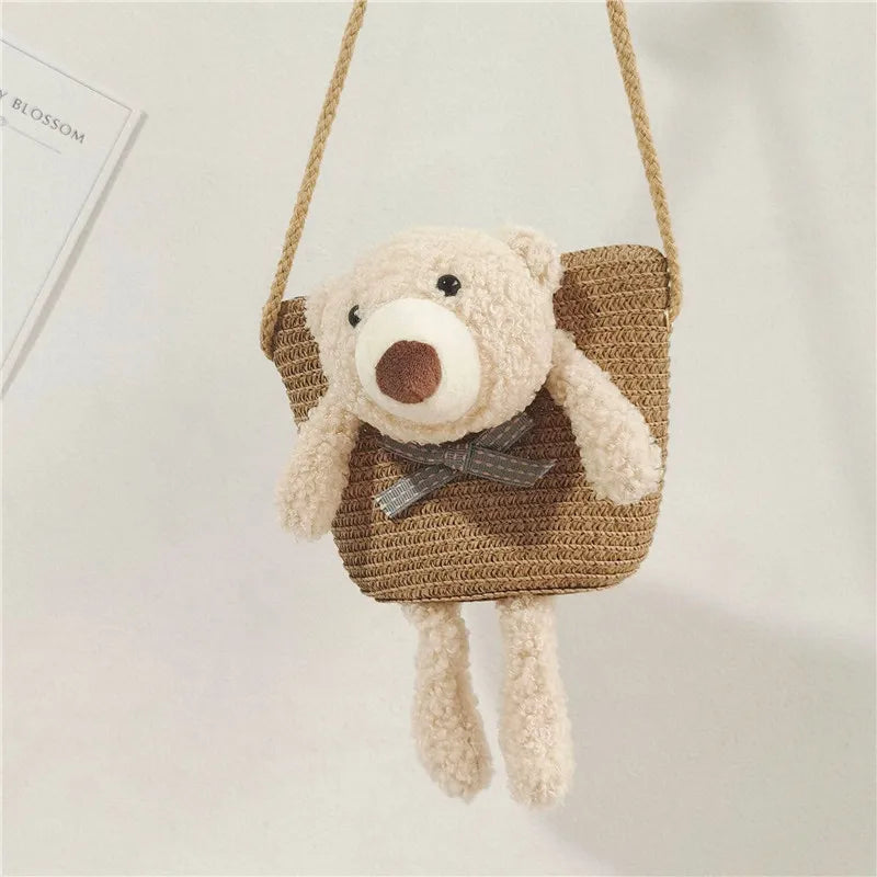 Cute Bear Baby Girl Shoulder Bags Straw Children