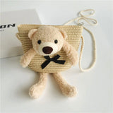 Cute Bear Baby Girl Shoulder Bags Straw Children