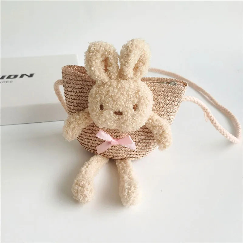 Cute Bear Baby Girl Shoulder Bags Straw Children