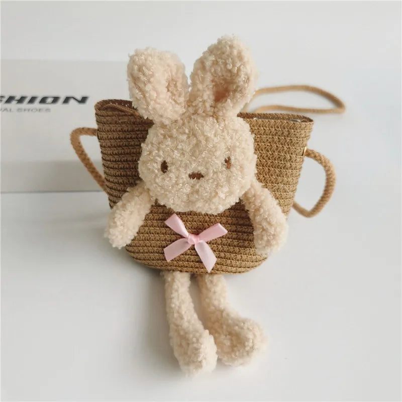 Cute Bear Baby Girl Shoulder Bags Straw Children