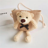 Cute Bear Baby Girl Shoulder Bags Straw Children