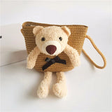 Cute Bear Baby Girl Shoulder Bags Straw Children