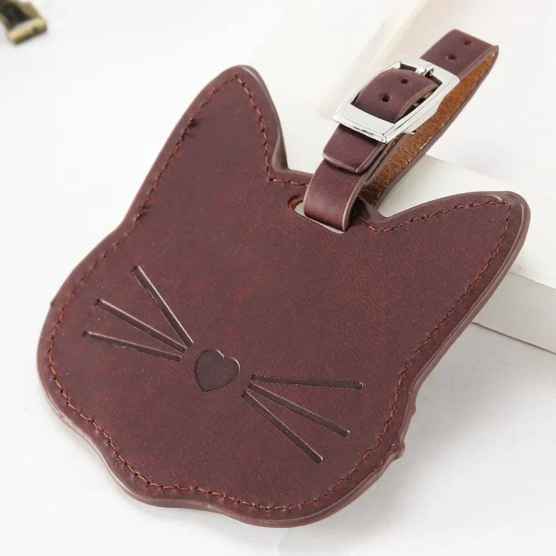 Cute Cartoon Cat Luggage Tag PU Leather Suitcase