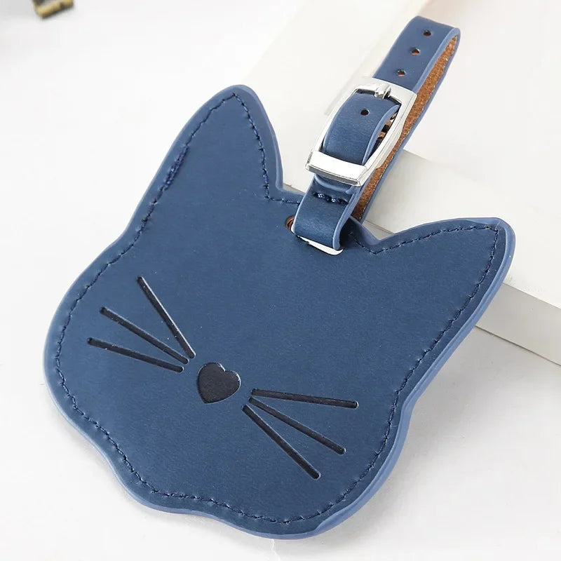 Cute Cartoon Cat Luggage Tag PU Leather Suitcase