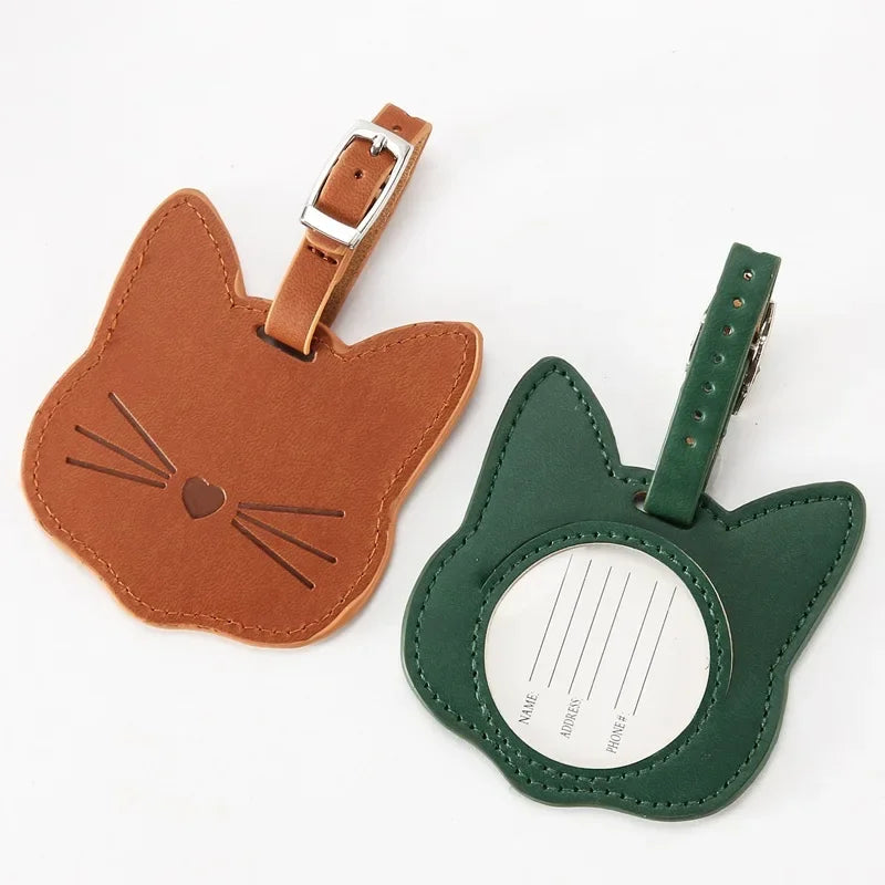 Cute Cartoon Cat Luggage Tag PU Leather Suitcase