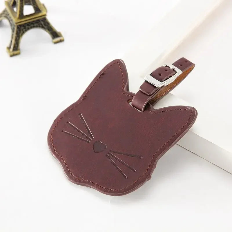 Cute Cartoon Cat Luggage Tag PU Leather Suitcase